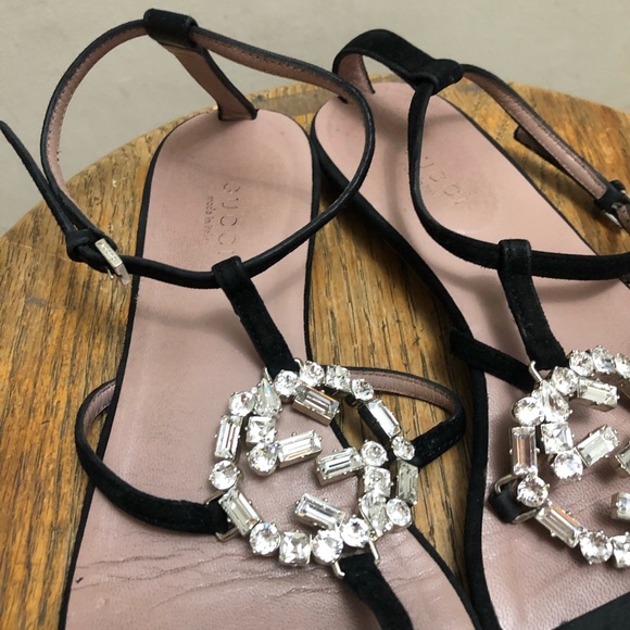 Gucci Suede Crystal GG Thong Sandal - Picture 6 of 14